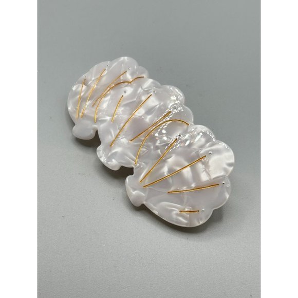 Pearlescent Hair Barrette Seashell Design Gold Accents Vintage Hair Accessories - Picture 3 of 7